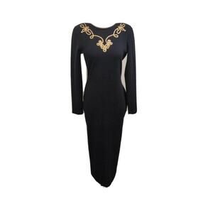 VTG VINTAGE FUSION Black knit Jeweled Wool Sweater Dress MEDIUM